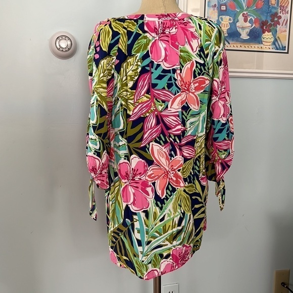 Pappagallo Tropical Pretty in Pink Tunic Blouse NWT size M - Picture 4 of 8